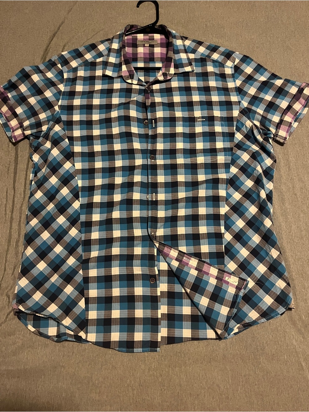 Ted Baker Purple, Blue & White Plaid Short-Sleeve Shirt